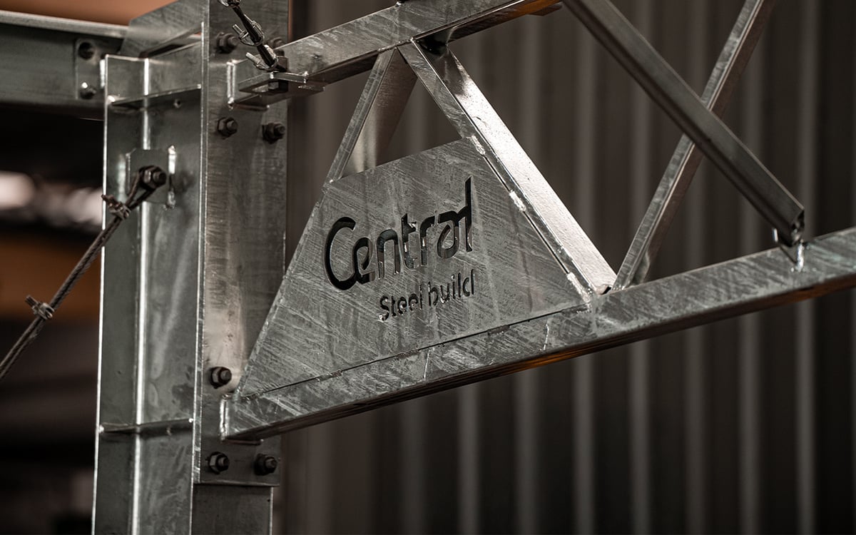 A header truss made from Australian steel, featuring the Central Steel Build logo