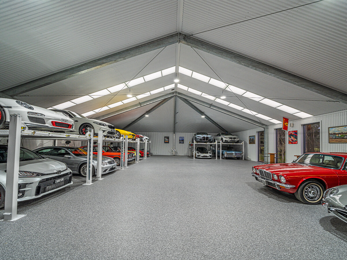 Architectural portal framed custom garage shed